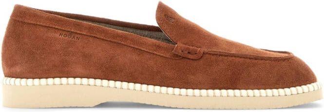 Hogan Leren loafers met logo-reliëf Bruin