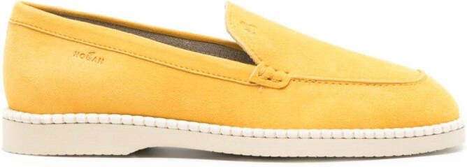 Hogan Suède loafers met logo-reliëf Geel