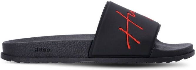 HUGO Slippers met logodetail Zwart