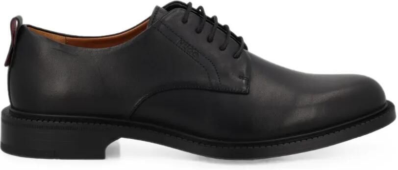 HUGO Derby leren schoenen met logo-reliëf Zwart