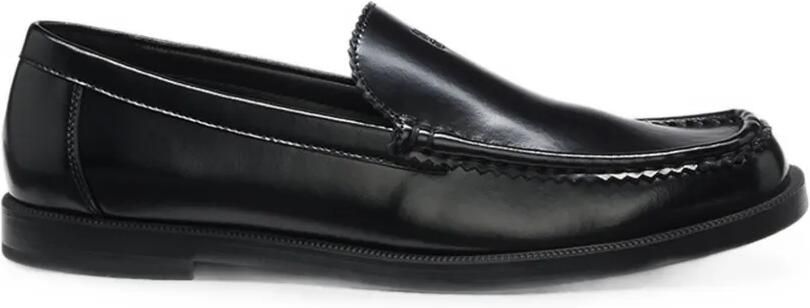 HUGO Leren mocassins met gestapeld logo Zwart