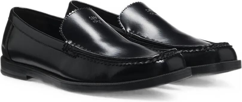 HUGO Leren mocassins met gestapeld logo Zwart - Foto 4