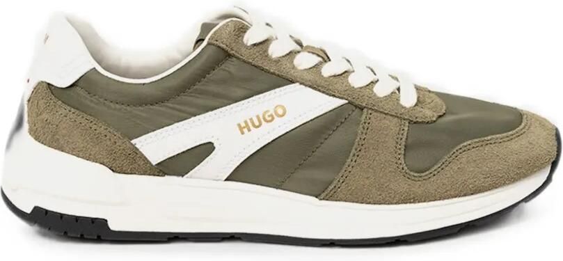 HUGO Nymf sneakers met suède afwerking en logo details Groen