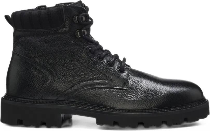 HUGO pebbled-leather lace-up boots Zwart
