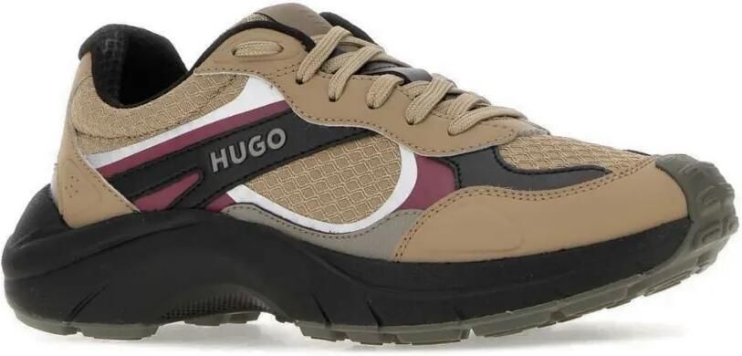 HUGO Sneakers met leren afwerking en vlakken Beige