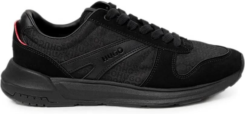 HUGO Sneakers met monogram-jacquard en afwerking van imitatiesuède Zwart