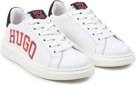 HUGO KIDS Leren sneakers met logoprint Wit