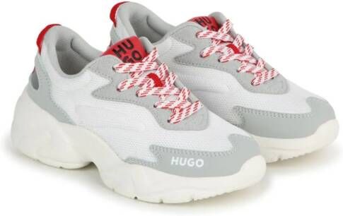 HUGO KIDS Sneakers met logoprint en mesh vlak Wit