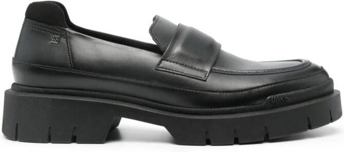HUGO Leren loafers met logoplakkaat Zwart