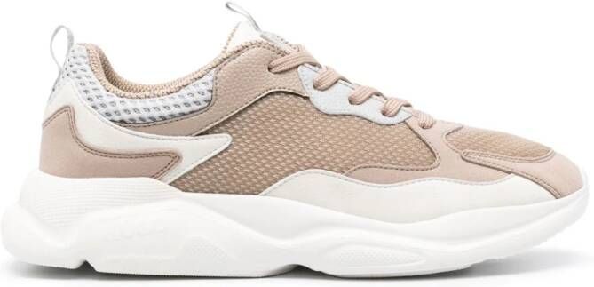 HUGO Sneakers met logo en vlakken Beige