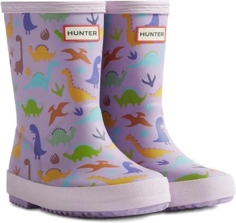Hunter Kids Regenlaarzen met dinosaurusprint Paars