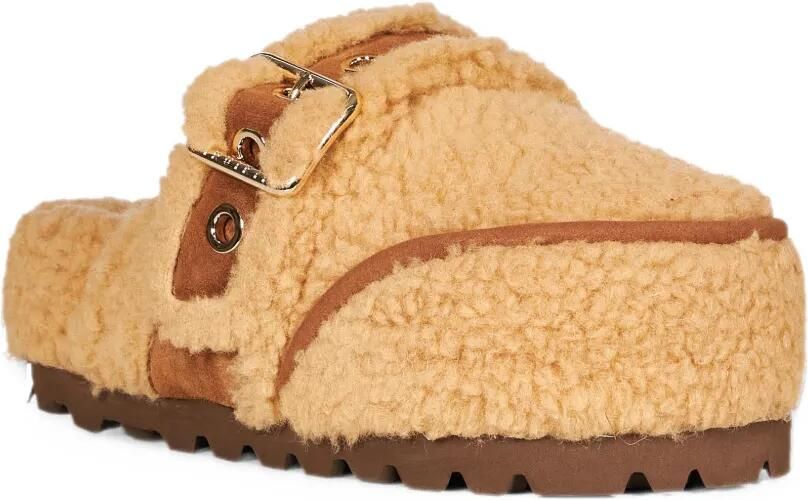Inuikii shearling buckle-fastening mules Beige