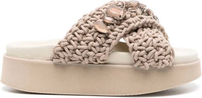 Inuikii Woven Stones 40mm slippers met plateauzool Beige