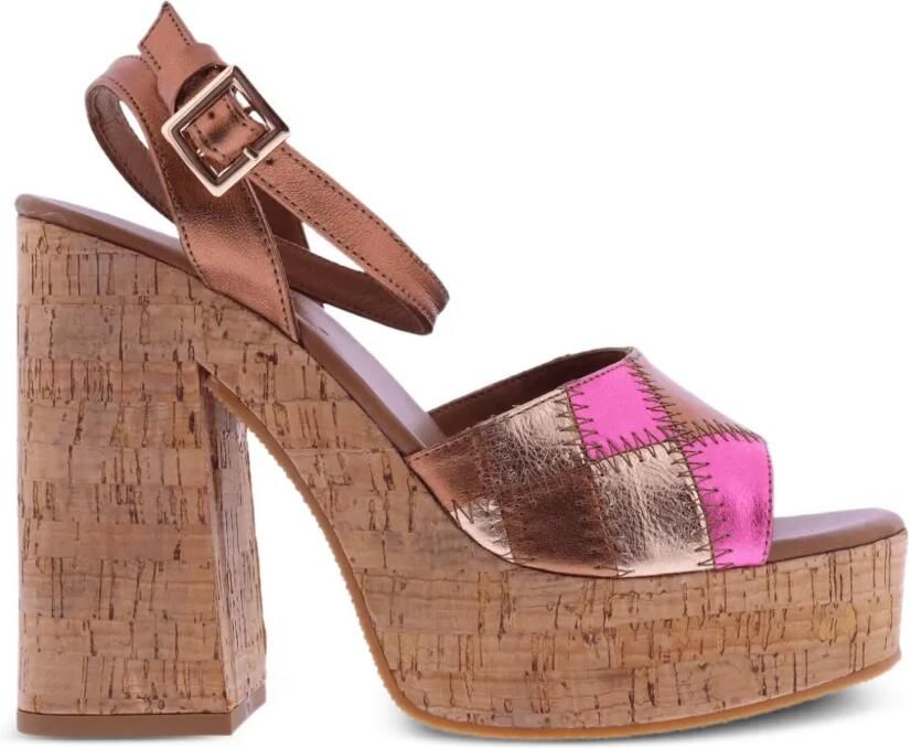 INUOVO Sandalen met plateauzool en patchwork Bruin