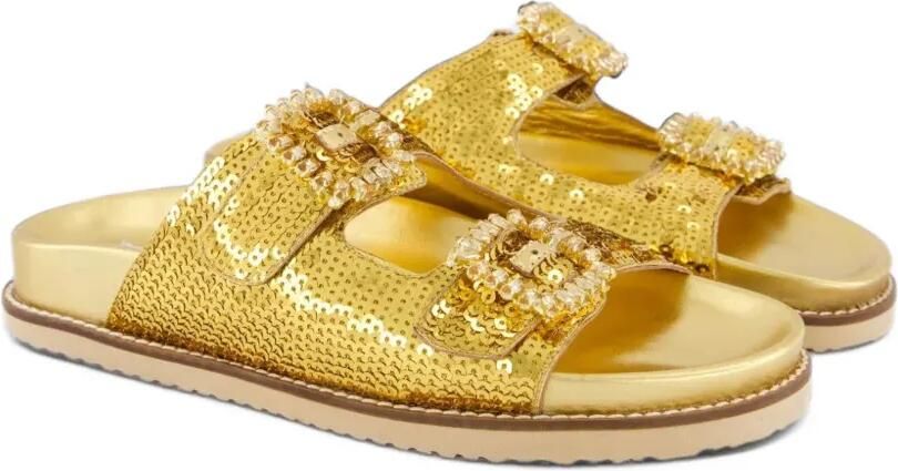 INUOVO Platte sandalen met gesp verfraaid met pailletten Goud