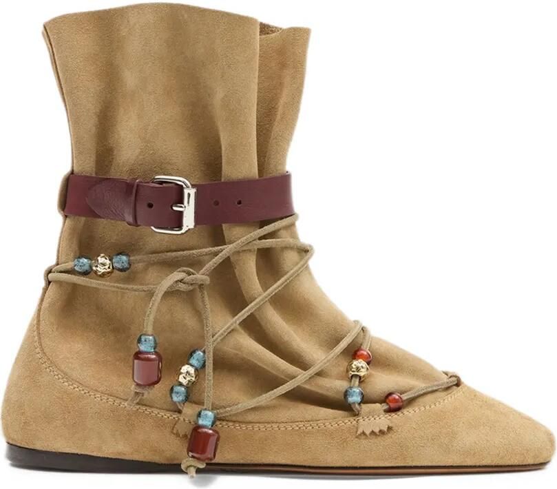 ISABEL MARANT bead-embellished buckled ankle boots Beige