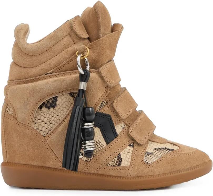 ISABEL MARANT Bekett leren sneakers met sleehak en python-effect Beige