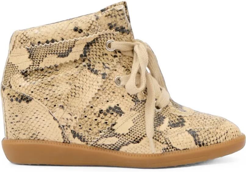 ISABEL MARANT Bobby leren sneakers met slangen-effect Beige