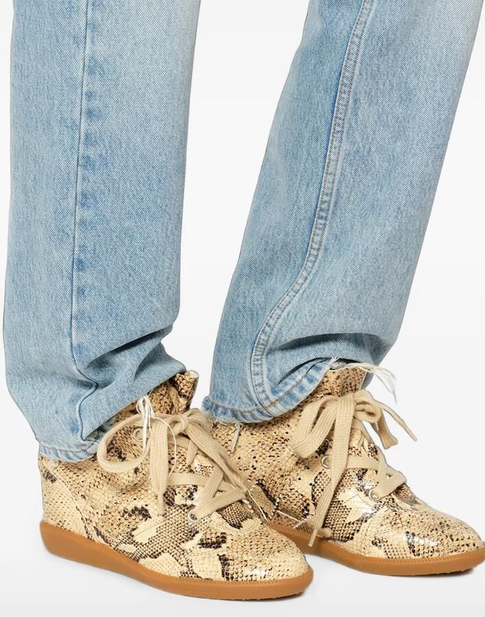 ISABEL MARANT Bobby leren sneakers met slangen-effect Beige - Foto 2