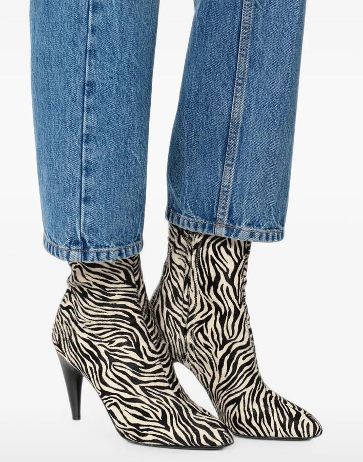 ISABEL MARANT Jany enkellaarzen met zebraprint Beige - Foto 4
