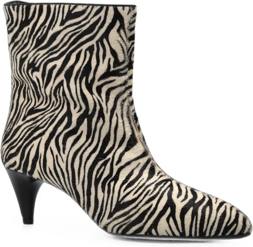 ISABEL MARANT Jiry enkellaarzen met ponyhaar en zebraprint Beige