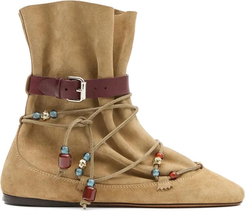 ISABEL MARANT Letiz enkellaarzen verfraaid met kralen Beige