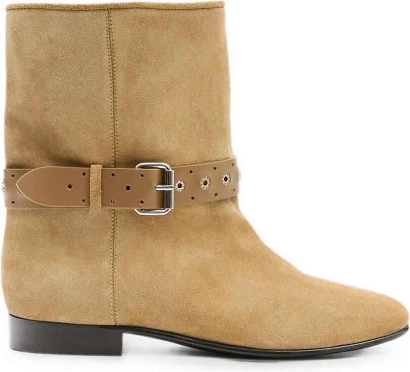 ISABEL MARANT Reena suède enkellaarzen met gesp Beige
