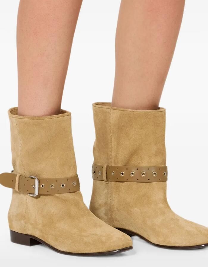 ISABEL MARANT Reena suède enkellaarzen met gesp Beige - Foto 3