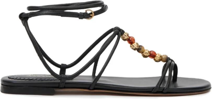 ISABEL MARANT Yctoria leren sandalen met kralenbandje Zwart