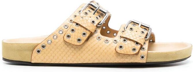 ISABEL MARANT Lennyo sandalen met slangenleer-effect Geel