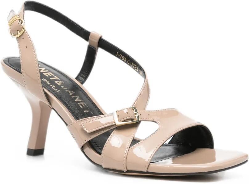 JANET & JANET Sandalen met gelakte afwerking en gesp Beige - Foto 3