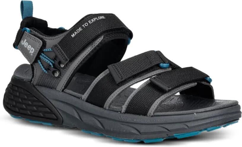 JEEP Groove platte sandalen met klittenband Zwart - Foto 2