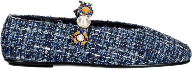 Jeffrey Campbell Amarissa-2 embellished tweed ballet flats Blauw