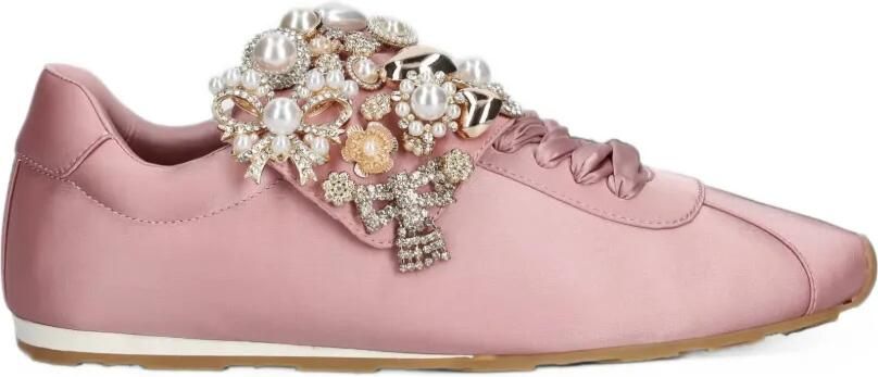 Jeffrey Campbell faux-pearl embellished satin sneakers Roze