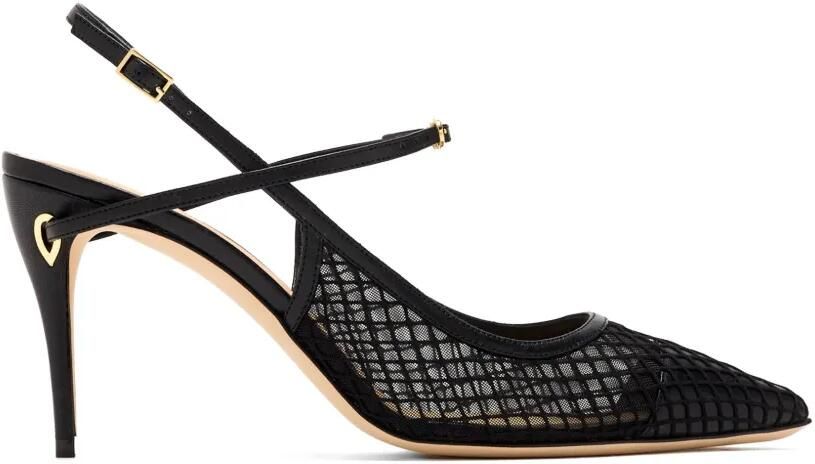 Jennifer Chamandi Edoardo 85 leren pumps met mesh vlakken Zwart