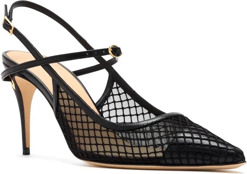 Jennifer Chamandi Edoardo 85 leren pumps met mesh vlakken Zwart - Foto 5