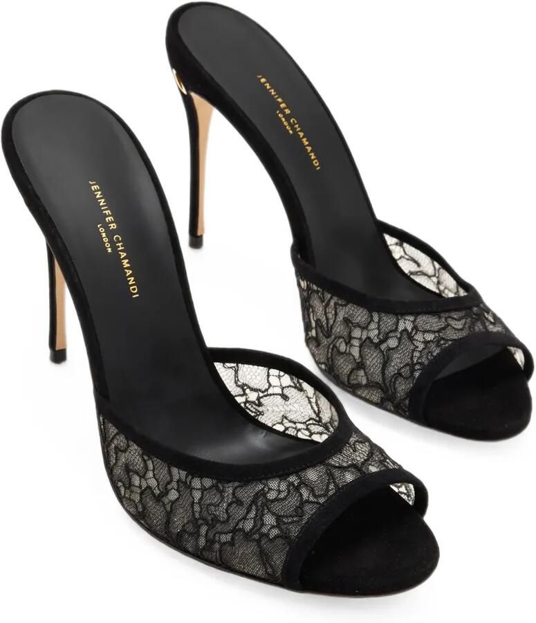 Jennifer Chamandi Guido suède sandalen met kanten vlak Zwart
