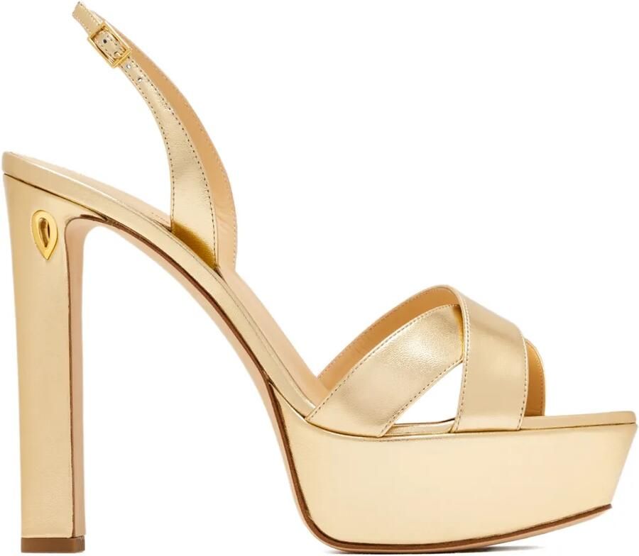 Jennifer Chamandi Leonardo 130 sandalen met gekruiste hak Goud