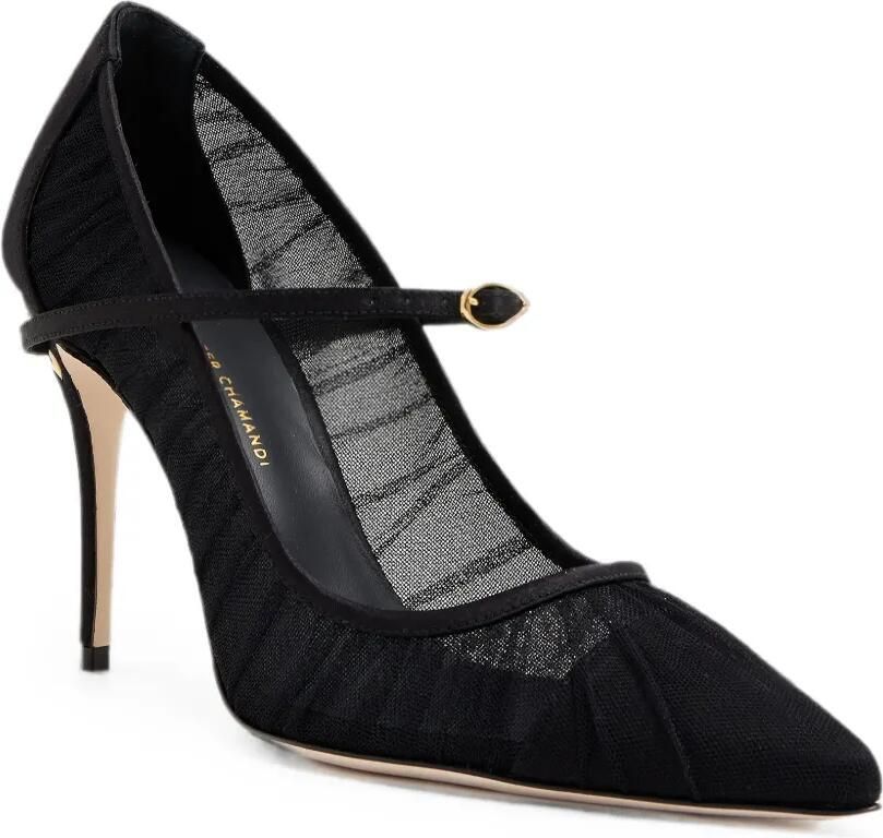 Jennifer Chamandi Lorenzo pumps met mesh vlakken Zwart