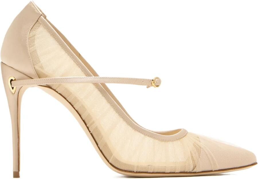 Jennifer Chamandi Lorenzo pumps met tulen bandje Beige