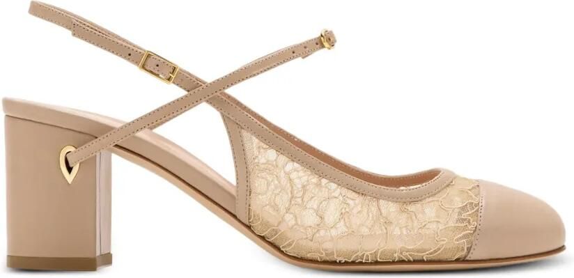 Jennifer Chamandi Mattia 65 kalfsleren pumps met kanten vlakken Beige