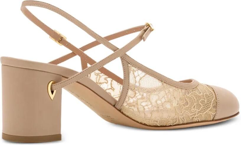 Jennifer Chamandi Mattia 65 kalfsleren pumps met kanten vlakken Beige - Foto 4