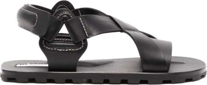 Jil Sander crossover-strap flat leather sandals Zwart