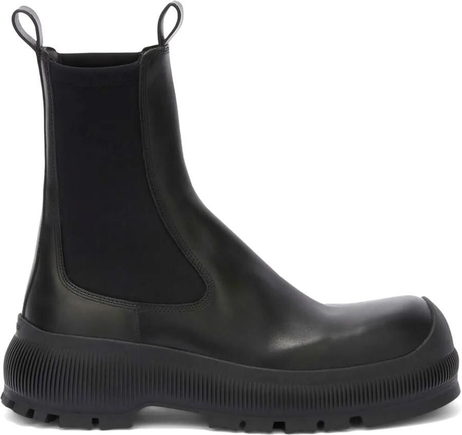 Jil Sander Leren laarzen met logo-reliëf Zwart
