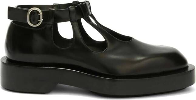 Jil Sander Leren loafers met gesp Zwart