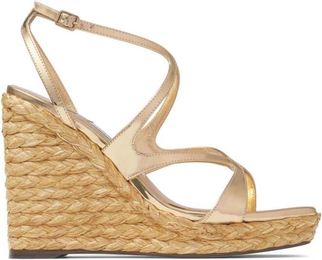 Jimmy Choo Ayla 110 mm raffia sandalen met sleehak Goud