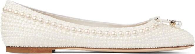 Jimmy Choo Elme ballerina's verfraaid met parel Wit