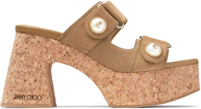 Jimmy Choo 95 mm Fayence muiltjes met sleehak Beige
