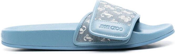 Jimmy Choo Fitz slippers met monogram Blauw