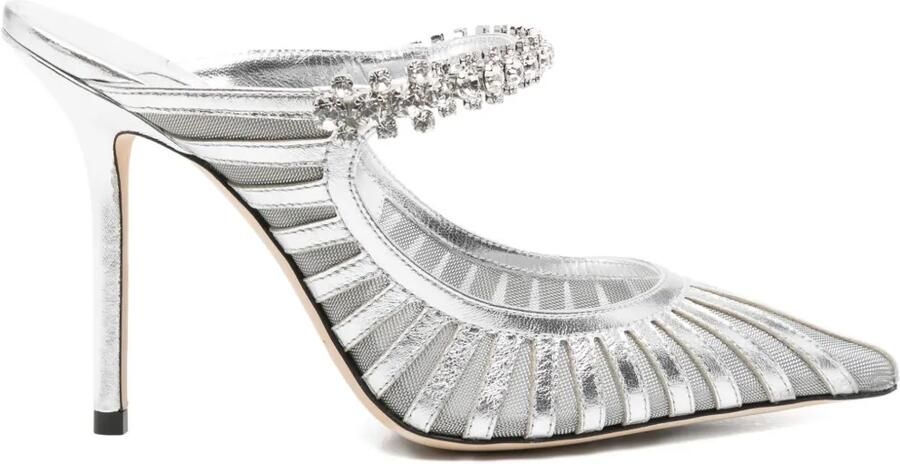 Jimmy Choo 100 mm Bing muiltjes verfraaid met kristallen Zilver